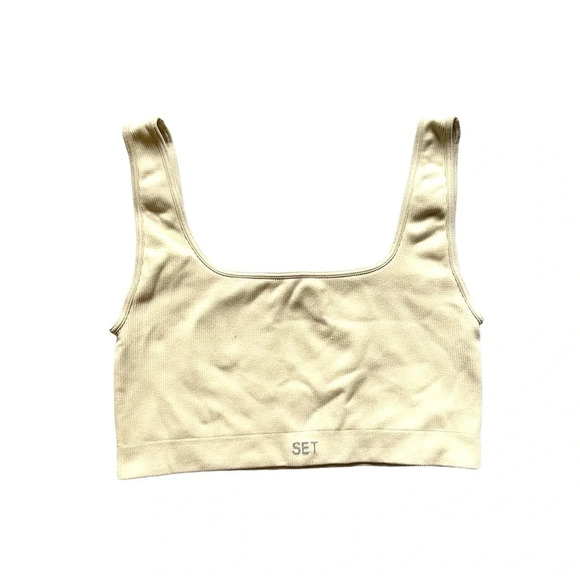 Set Active Ribbed Sports Bra Cream Size L - Picture 1 of 5